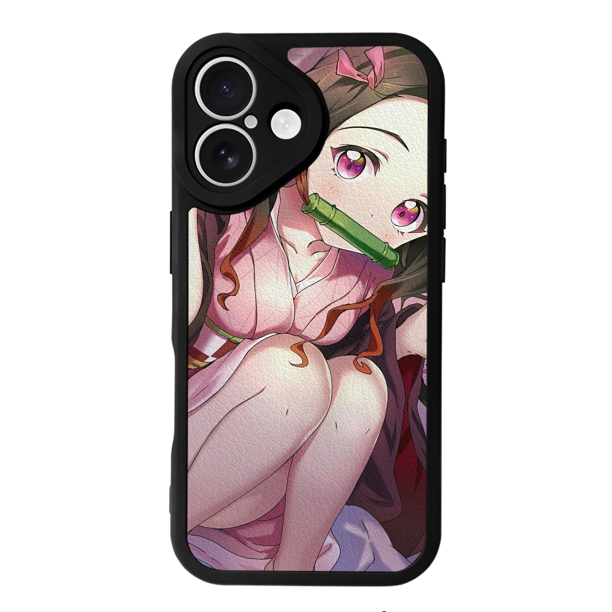 （画像用） 鬼滅の刃（きめつのやいば）竈門 禰󠄀豆子／かまど ねずこ Kamado Nezuko 【iPhone 16シリーズ対応】シリコンスマホケース（レザー調） 材質：シリコン